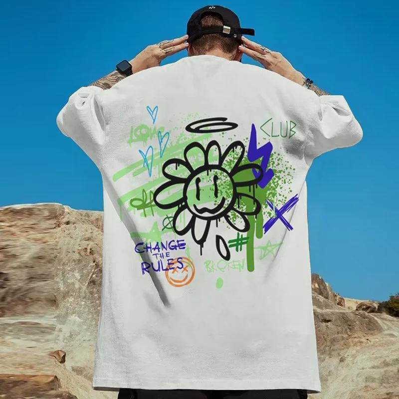 T-Shirt Ko3d Flower Pattern Casual T-Shir Fashion Hip Hop Short Sleeved Tees Loose Plus Size Clothing Daisy