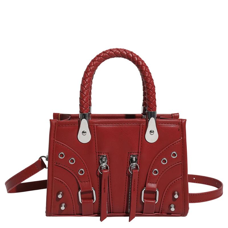 Fashionable Mini Crossbody Bag Women s Braided Handle Handbag Stylish Shoulder Tote with Multiple Zippers and Buckles красный