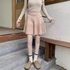High Waisted Loose A-line Pleated Short Skirt Solid Color Knitted Half Skirt for Women