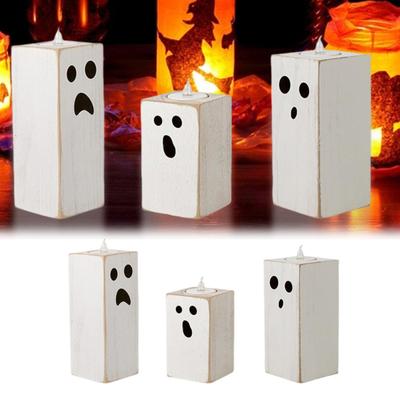3 Pcs Ghost Candle Light Holders Flameless Candles with Spooky Candle Holders Halloween Tealight Candle Holders for Table Centerpiece Dining Room