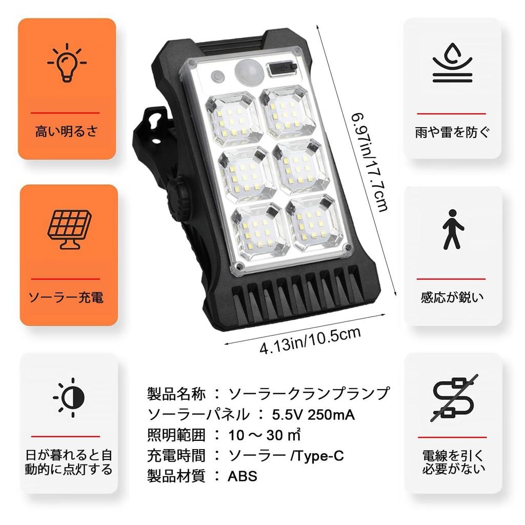 Außen-Sensor-Clip-Leuchte, Weißes Licht, 2er-Set, Solarbetrieben, Bewegungserkennung, Typ-C-Aufladung, Energiesparend, Wasserdicht, Hohe Helligkeit,