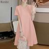 ZANZEA Women Casual V-Neck Solid Color Loose Short Sleeve Dress