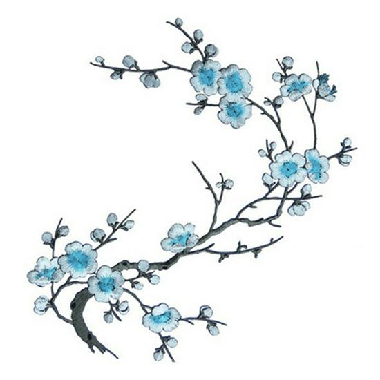 Large Chinese-Style Plum Blossom Flower Embroidery Patches: Green, Red, Blue, White & Pink - Clothing Accessories
