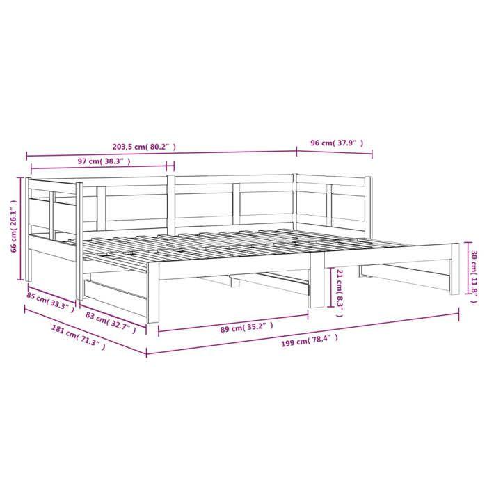 VidaXL Lit coulissant Blanc Bois de pin massif 2x(90x200) cm 820313