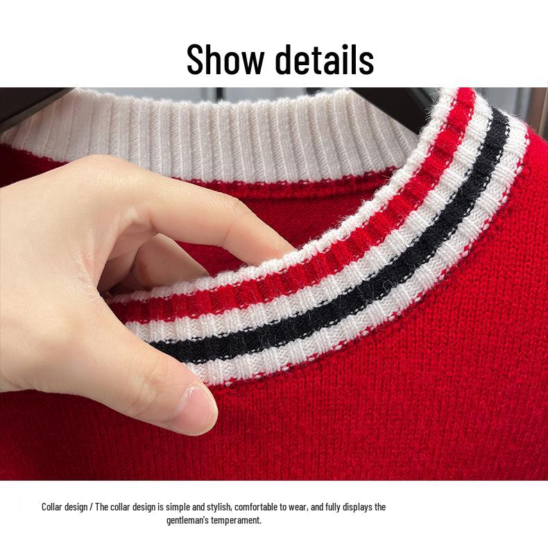 European Style Men's Striped Slim Fit Round Neck Sweater - Trendy Brand Knitwear, Long Sleeve Casual Base Layer Shirt