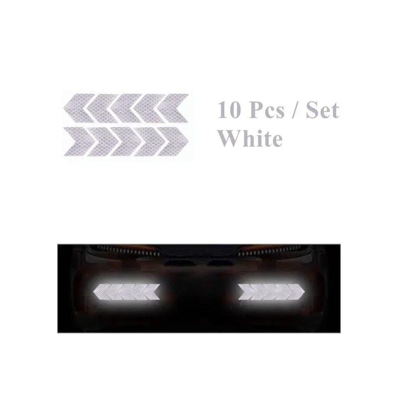 

10 PCS Car Sticker Reflective Arrow Sign Tape Warning Safety Sticker For Car Bumper Trunk Reflector Hazard Tape Car Styling білий