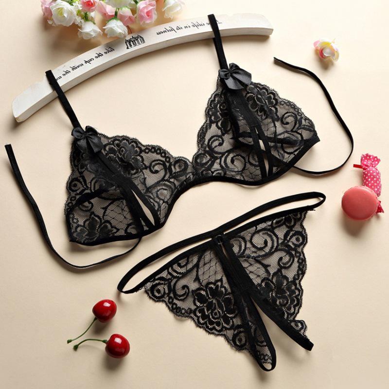 Sexy Lace Open-Cup & Open-Crotch Lingerie Set with Mesh