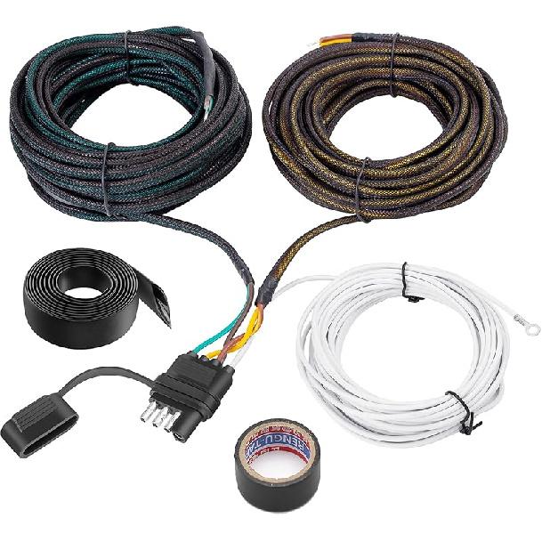 Upgraded 4 Pin 5 Wire Trailer Wiring Harness 26FT for Rewiring Trailer Both-Side Taillights, Pure Copper bond Trailer Light Kit 4 Way Flat 5 Wire 26FT Trailer Wiring Harne