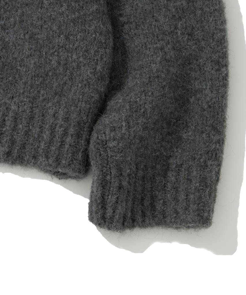 KNITTED (Unisex) Boucle Raglan Crop Round Knit Charcoal