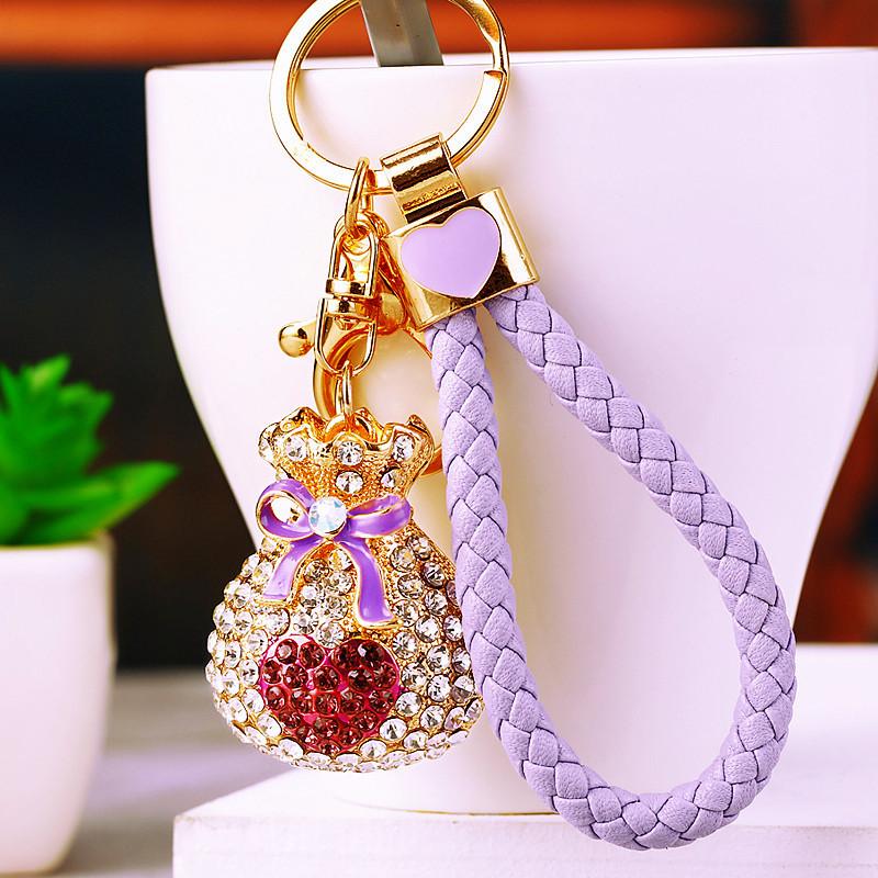 Elegant Rhinestone Embellished Heart Lucky Bag Keychain For Creative Gift Giving