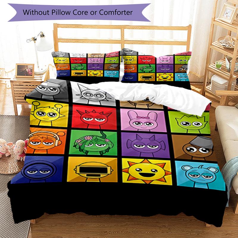 3pcs Sprunki Bedding Set Duvet Cover Closure Includes 1 Duvet Cover & 2 Pillowcases, Soft and Comfortable for All Seasons.