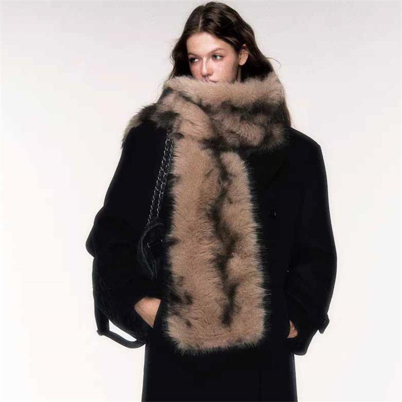 192x20cm Extra Long Faux Fur Scarf Winter Warm Double Sided Thick Plush Wrap Windproof Earmuff Neck Warmer for Women