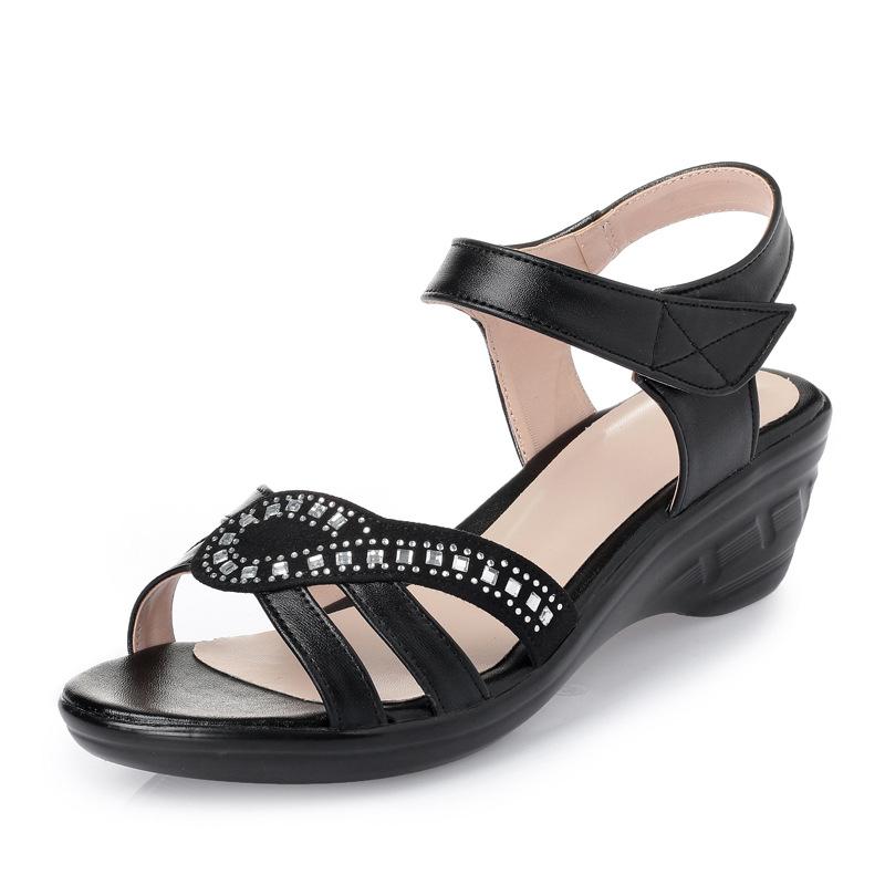 Fashion Genuine Leather Women's Sandals Big Size New Summer Wedges Women's Sandals Casual Mother Sandals Luxury Ladies Shoes