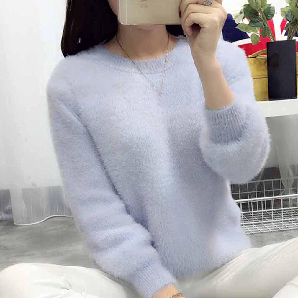 Herbst und Winter neue koreanische Version des Pullovers Studentinnen einfarbig dünne lose Damenstrickwaren