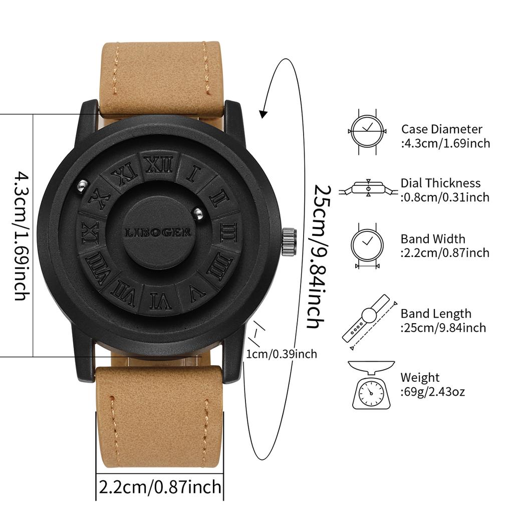 Fashion Magnetic Suspension Men Sports Watches Casual Leather Strap Mens Quartz Wristwatches Reloj Hombre