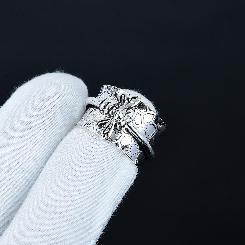 Inel Spinner Band Albină Meliferă, Inel Spinner Unisex, Inel Spinner pentru Meditație, Bijuterii din Argint Sterling 925 Cadou Handmade, Inele Pentru Cel Mai Bun Prieten