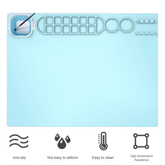 Drawing Mat Food Grade Silicone Painting Mat with Cup Non-Stick Art Mat with Brush Cleaner Pen Holder DIY Clay Art Supplies