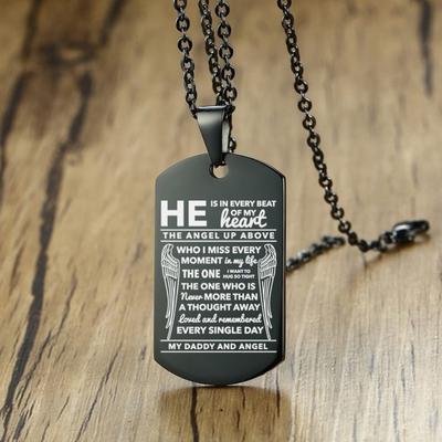 My Dad Mom Son Daughter Necklace Black Stainless Steel Angel Wings Dog Tags Pendant Necklaces Memorial Jewelry