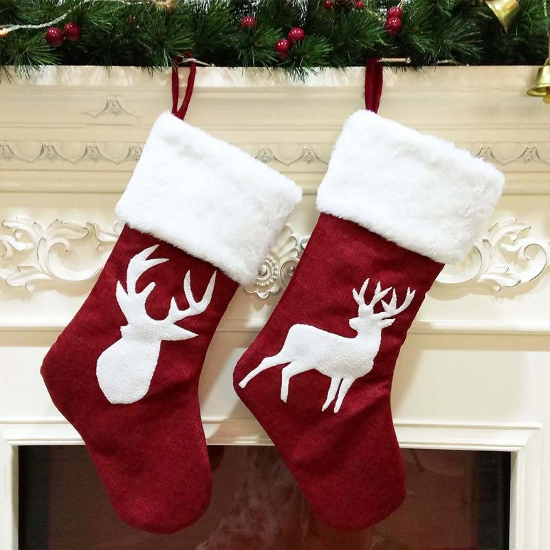 Christmas Stockings Hanging Socks Snowflake Elk Deer Tree Hanging Candy Gift Bag Xmas Tree Ornament Home Decorations