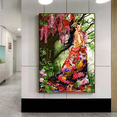 Diamant-Stickerei, japanische Geisha, orientalische Schönheit, Blume, Baum, Diamant-Gemälde, runder Bohrer, Mosaik, Kreuzstich, Wandkunst