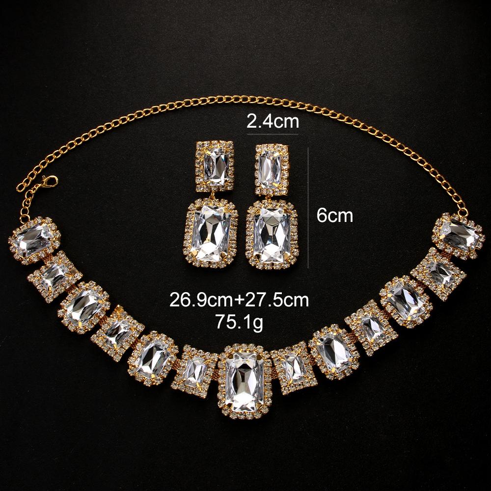 Stonefans Square Necklace and Earrings Set Accessories for Women Geometric Jewelry Sets Luxury Designs Elegant Wedding