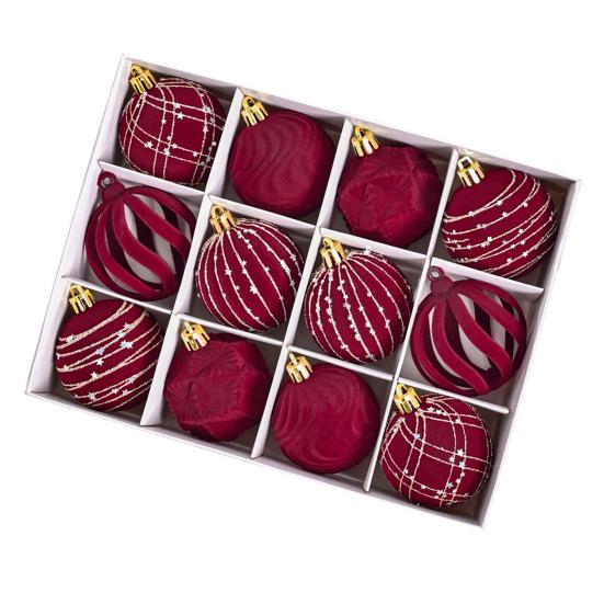 12Pcs Velvet Christmas Balls Decorative Plastic Ornaments Holiday Tree Decoration for Christmas Weddings Parties