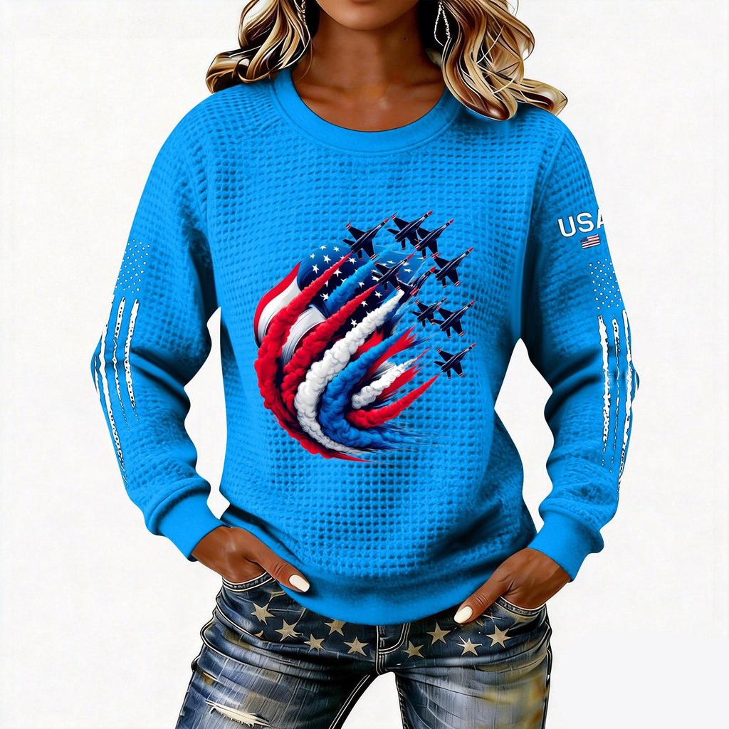 Women's Fashionable Lightweight Long-Sleeved Pullover Sweatshirt With Printed Round Neck