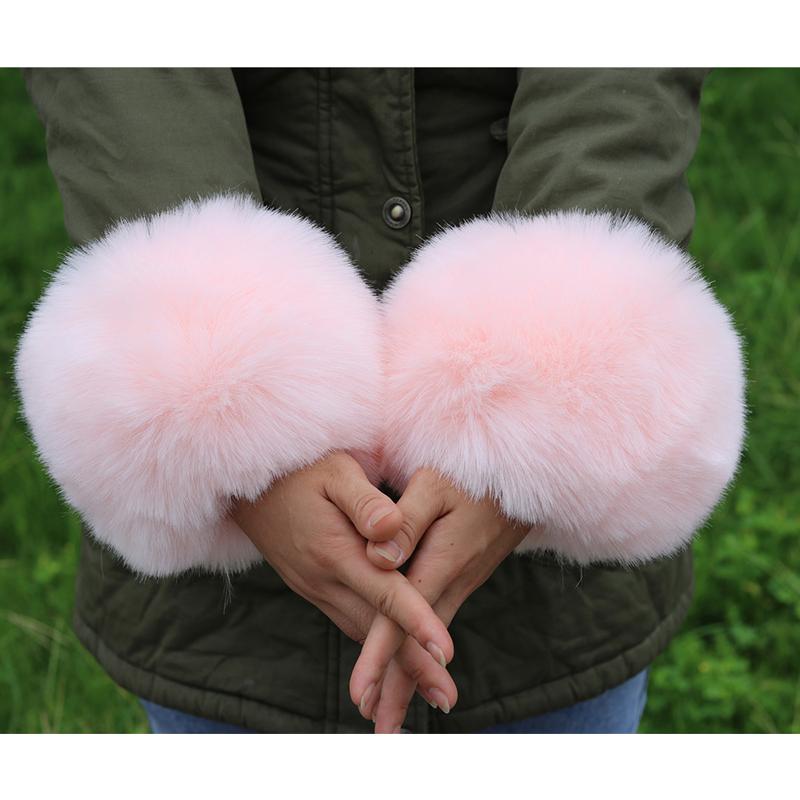 Frauen Kunstpelz Plüsch Manschette Hand Armwärmer flauschig weiche Handgelenk Band Handschuhe Winter