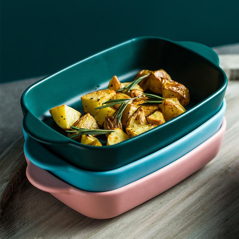 Nordic Baking Trays Baked Rice Trays Vegetable Trays Ceramic Binaural Trays Baking Trays Oven Microwave Ovens Rectangular Baking Trays Household