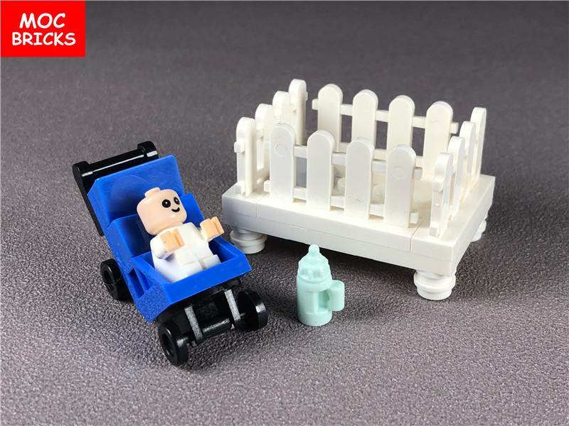 Set  MOC Bricks DIY Cradle Set Small Baby carriage crib figure Educational building Blocks toys for KIDS Dolls Xmas Gifts