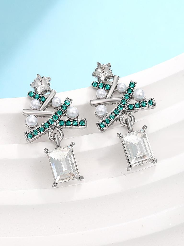 Colorful Light Luxury Christmas Tree Diamond Stud Earrings for Women