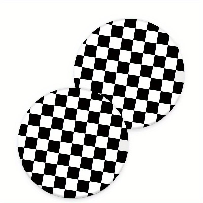 Set of 2 High-Quality EVA Black And White Checkered Car Coasters - Non-Slip Cup Mats Designed to Keep Cup Holders Clean