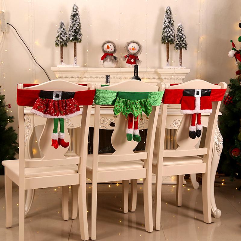 1Pc Chair Cover Girl Skirt Christmas Elf Christmas Decoration Santa Claus Belt DIY Christmas Dinner Seat Cover