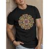 European Size [Polyester Graphic Tee] Breathable Polyester Men's Graphic Tee - Psychedelic Mandala Casual Short Sleeve T-Shirt, Summer Fashion Top