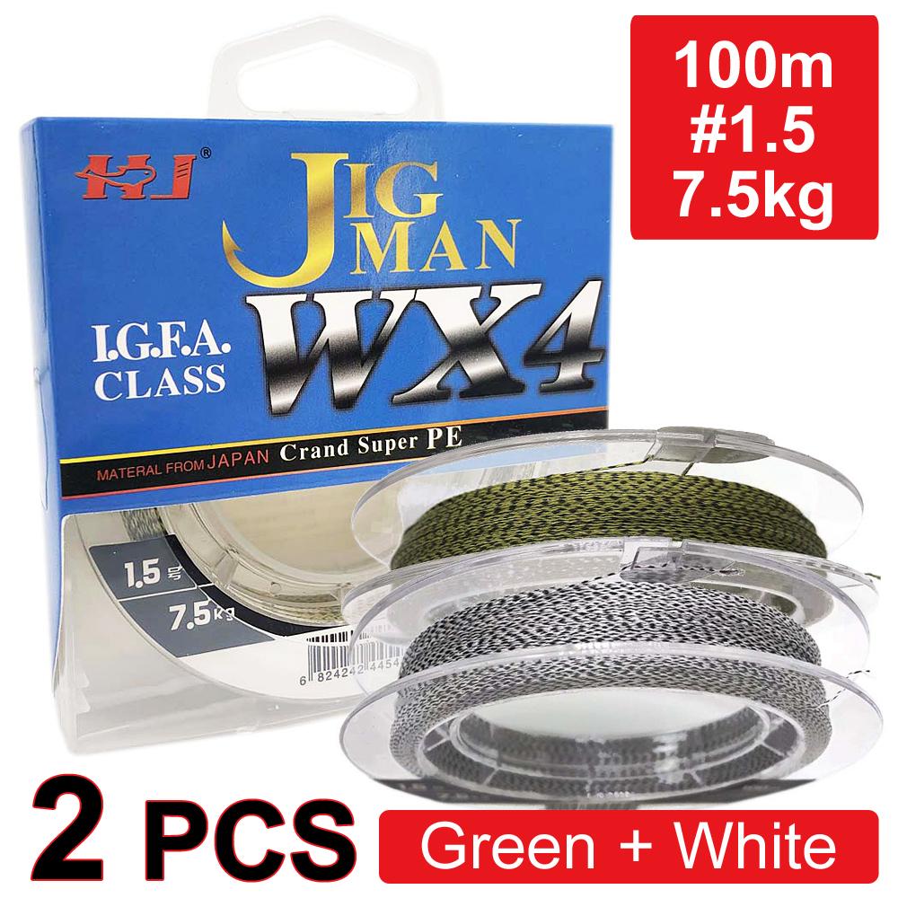 

Шнур для риболовлі JIG MAN Wx4, 100m, #1.5, 7.5kg, Green + White #1.5