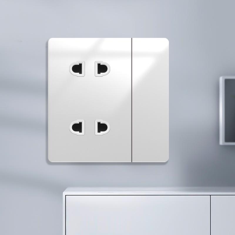 Huihuang Grå Herdet Glass Speil 1-Gangs 5-Hulls Bryter Stikkontakt Panel 86-Type Vegginnfelt.