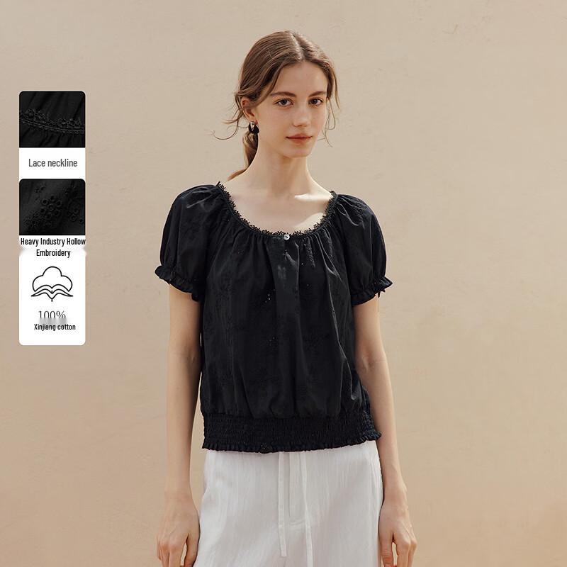 

INMAN Women s French Style Embroidered Short Sleeve Shirt XL