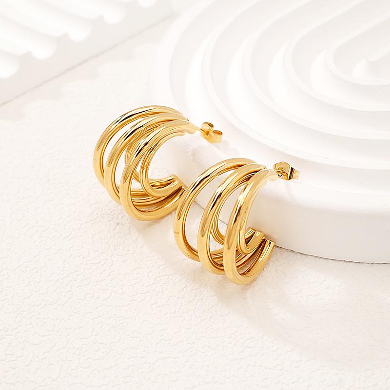 Stylish Gold-Plated Geometric Titanium Steel Earrings - Luxurious & Versatile Hoops