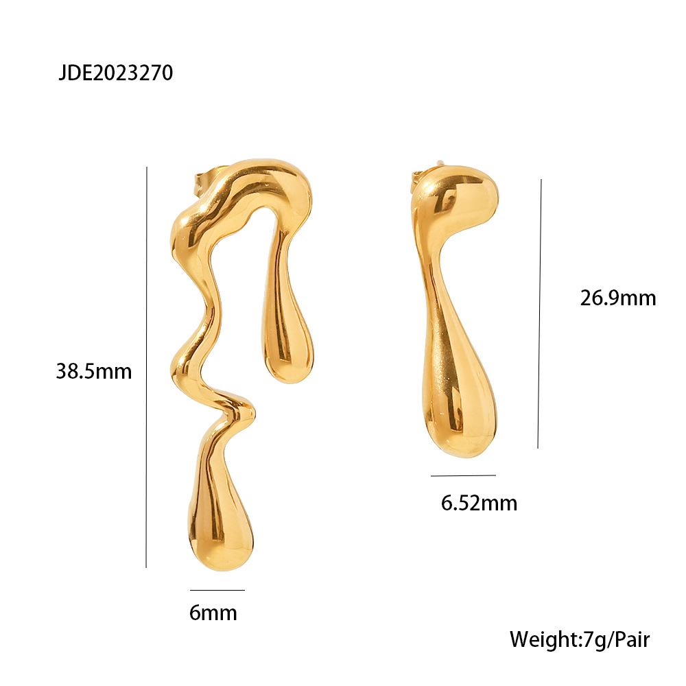 18K Gold-plated Stainless Steel Irregular Water Drop Shape Design Stud Earrings INS Versatile Geometric Earrings