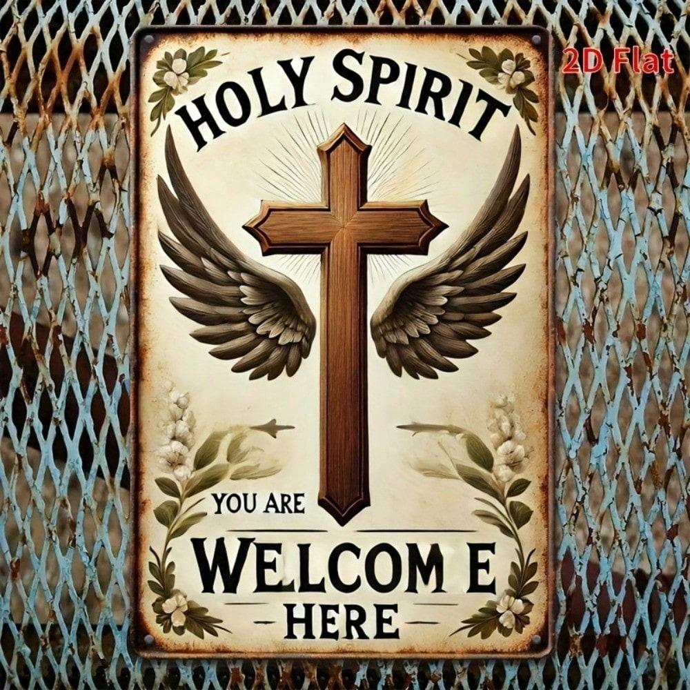 Metal Poster Holy Spirit Cross Wings Vintage Religious Wall Decor