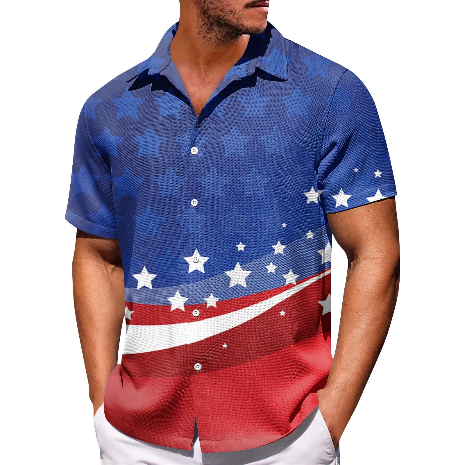 

Мужские рубашки с короткими рукавами и пуговицами на День независимости. Мужские повседневные модные рубашки с короткими рукавами. XXXXXXXL