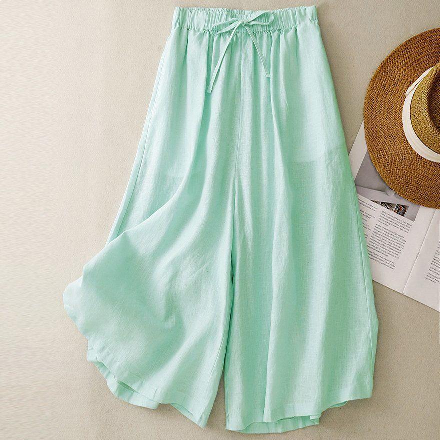 

Women s Cotton-Linen Plus Size Wide-Leg Skort 7/8 Length Casual Pants 2026 2XL (140-160 lbs) светло-зеленый