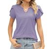 Fashion V-neck Button Hollow Loose Short Sleeved T-shirt Top for Women Shirt