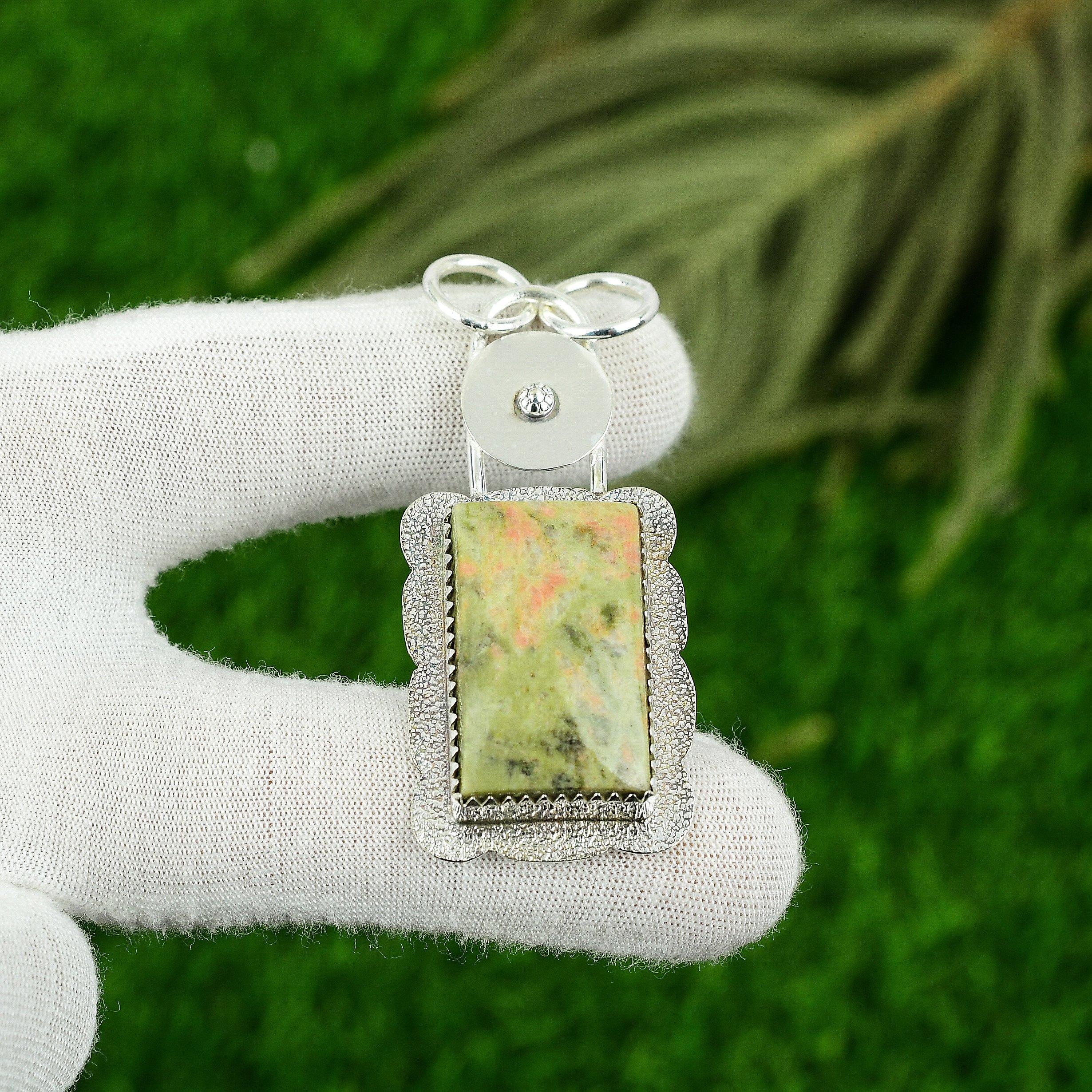 Mothers day Sale 925 Silver Natural Unakite Heart Chakra Sister Birthday Pendant