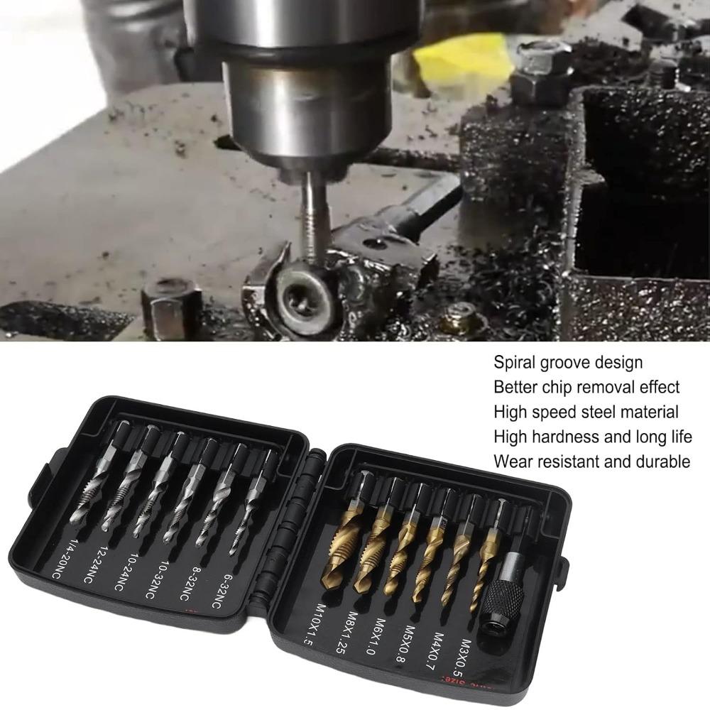 Silver Gold Combined Tap Drill Bits High Speed Steel Tapping Bits Set Metal Drilling