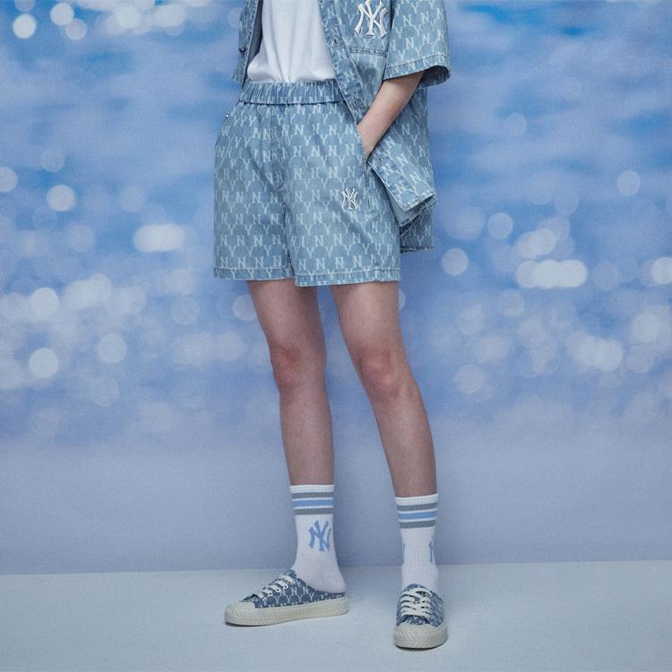 New MLB Old Flower Casual Shorts Unisex Blue 31DPU1131-50U