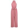 Summer Women Casual Sleeveless Halter Jumpsuit Loose High Waist Wide Leg Pants Solid Color Belt Jumpsuits Sizes S XL