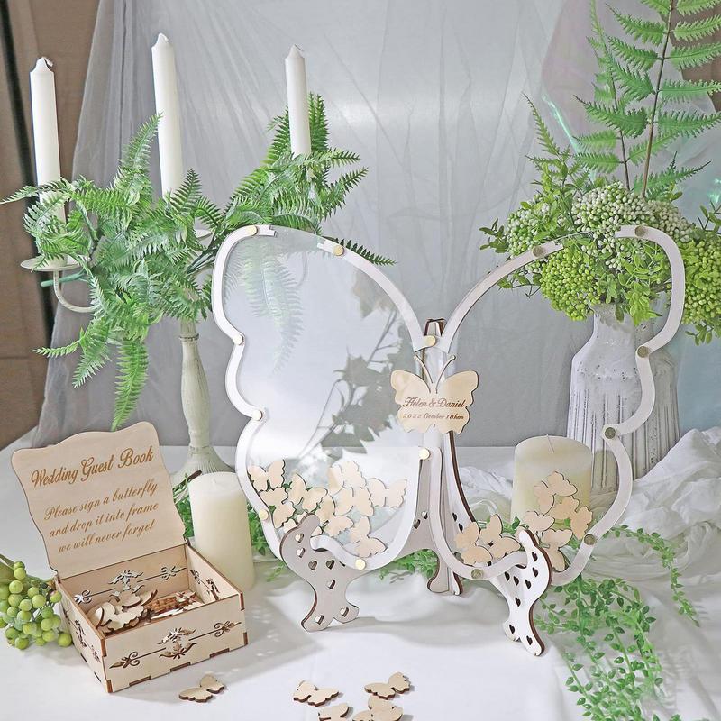 Butterfly Baby Shower Guest Book Wooden Wedding Decor For Ceremony Elegant Guestbook Keepsakes For Birthday Party Anniverary