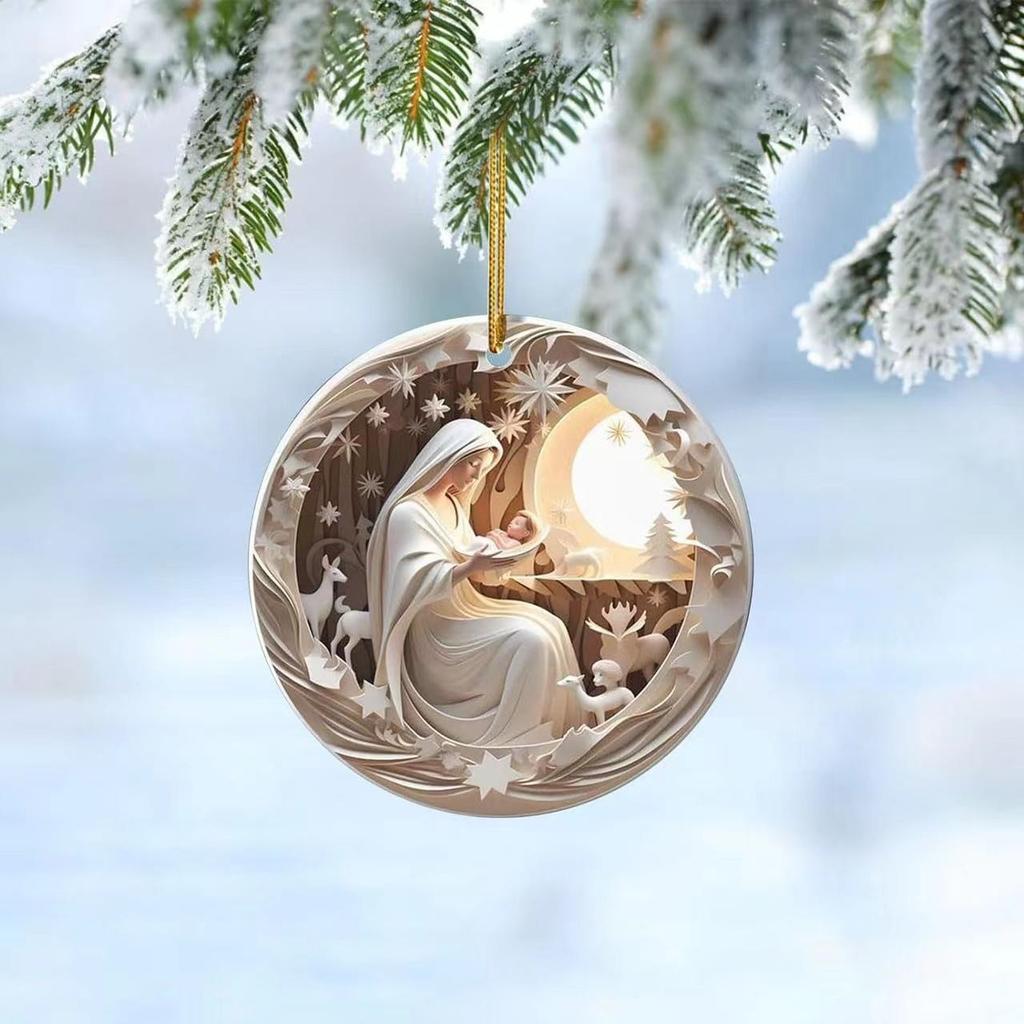 Christmas Nativity Car Pendant Acrylic Three-dimensional Vision Nativity Blessing Pendant