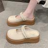 2025 Summer New Women's Shoes Muffin Platform Mary Jane Shoes Pearl Bag Head Slippers Casual Versatile Half Drag 2025